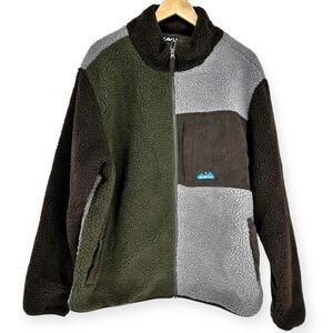 KAVU Wayside NWT Timber Nights Fleece Full Zip‎ Jacket Mens XL Color Block